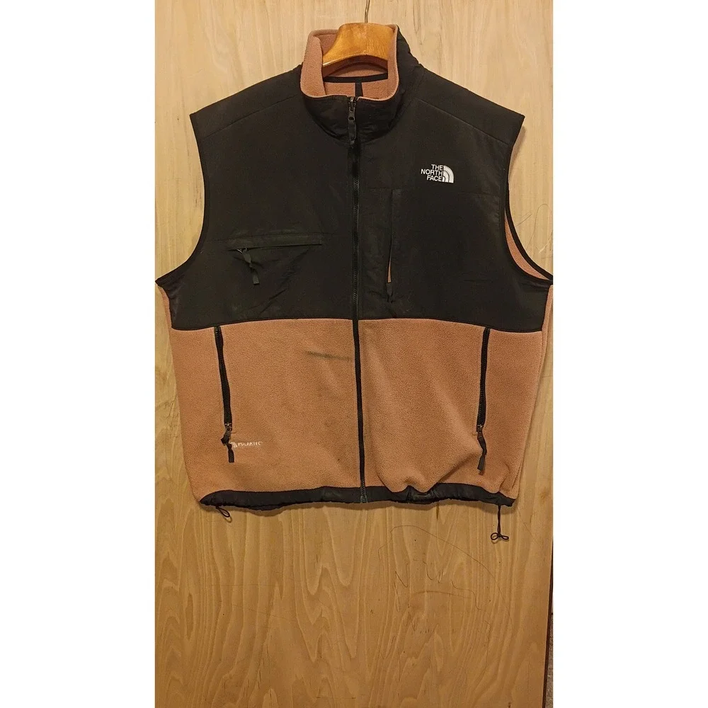 The North Face Denali Fleece Vest Mens XXL Timber Tan Black Color block Polartec